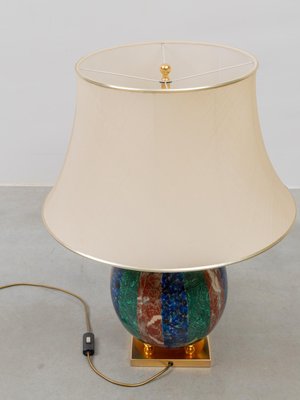 Enameled Faux Colored Marble, Malachite and Brass Table Lamp, 1970s-KL-2016928