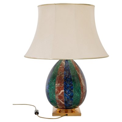 Enameled Faux Colored Marble, Malachite and Brass Table Lamp, 1970s-KL-2016928