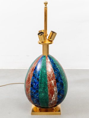 Enameled Faux Colored Marble, Malachite and Brass Table Lamp, 1970s-KL-2016928