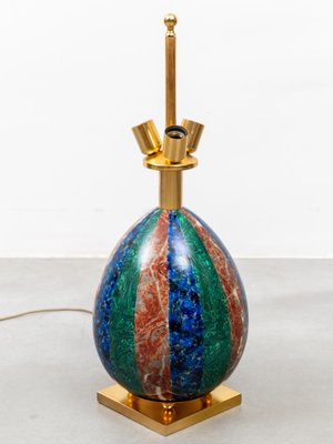 Enameled Faux Colored Marble, Malachite and Brass Table Lamp, 1970s-KL-2016928