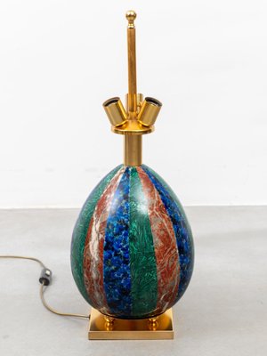 Enameled Faux Colored Marble, Malachite and Brass Table Lamp, 1970s-KL-2016928