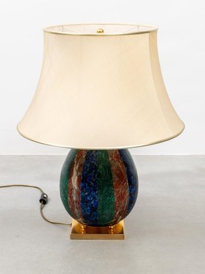 Enameled Faux Colored Marble, Malachite and Brass Table Lamp, 1970s-KL-2016928