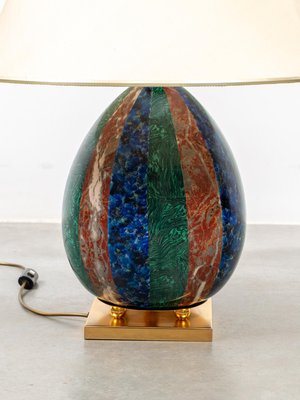 Enameled Faux Colored Marble, Malachite and Brass Table Lamp, 1970s-KL-2016928