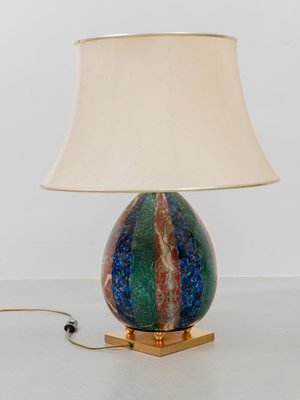 Enameled Faux Colored Marble, Malachite and Brass Table Lamp, 1970s-KL-2016928