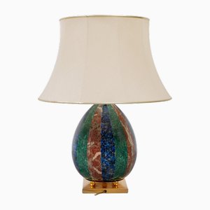 Enameled Faux Colored Marble, Malachite and Brass Table Lamp, 1970s-KL-2016928