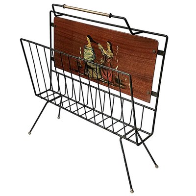 Enameled Iron and Painted Wood Magazine Rack, 1950s-JDR-1126274