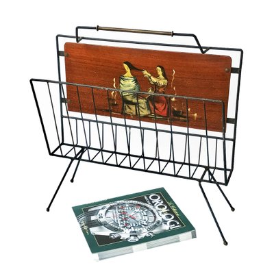 Enameled Iron and Painted Wood Magazine Rack, 1950s-JDR-1126274