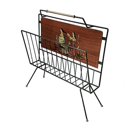 Enameled Iron and Painted Wood Magazine Rack, 1950s-JDR-1126274