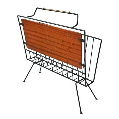 Enameled Iron and Painted Wood Magazine Rack, 1950s-JDR-1126274