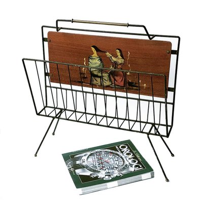 Enameled Iron and Painted Wood Magazine Rack, 1950s-JDR-1126274