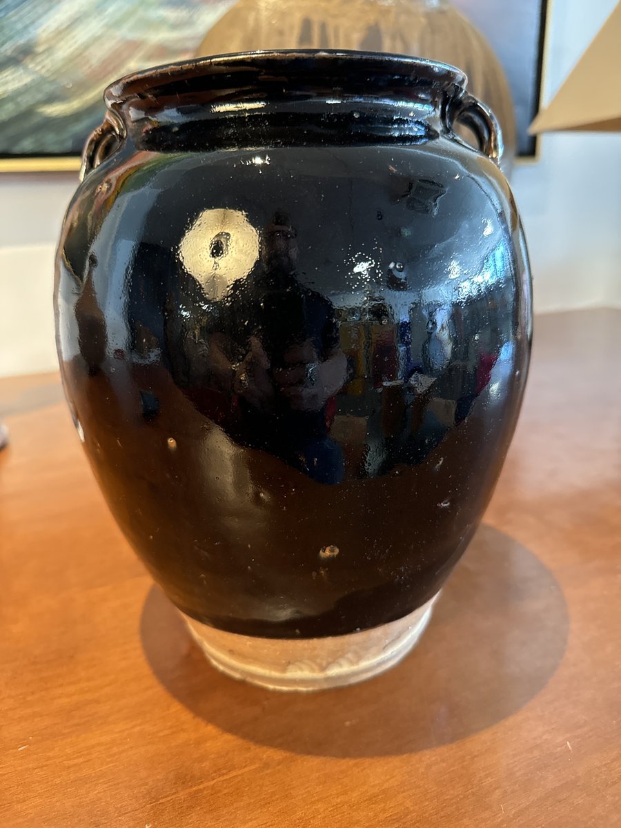 Enameled Stoneware Vase with Black Mirror Glaze from Song Dynasty, China, XVI Century