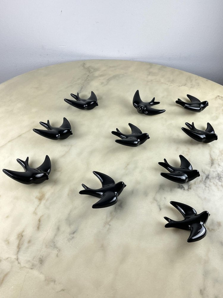 Enameled Terracotta Swallows, Italy, 1960s, Set of 10