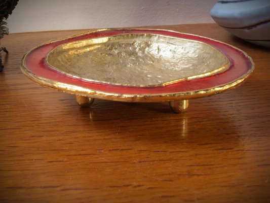 Enamelled Brass Tripod Ashtray Bowl, France, 1960s-ZJN-1772625