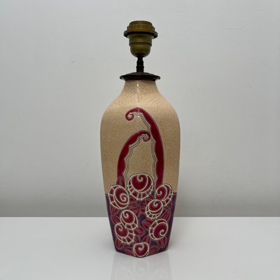 Enamelled Ceramic Table Lamp with Floral Decoration from Emaux De Longwy, France, 1930s-XOM-2025971