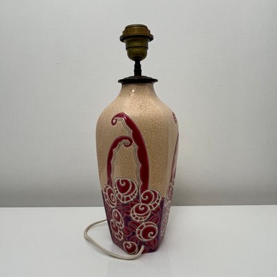 Enamelled Ceramic Table Lamp with Floral Decoration from Emaux De Longwy, France, 1930s-XOM-2025971