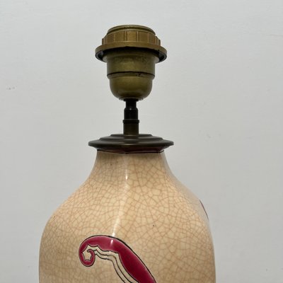 Enamelled Ceramic Table Lamp with Floral Decoration from Emaux De Longwy, France, 1930s-XOM-2025971