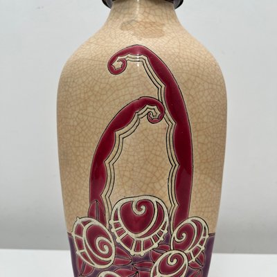 Enamelled Ceramic Table Lamp with Floral Decoration from Emaux De Longwy, France, 1930s-XOM-2025971