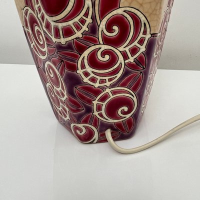 Enamelled Ceramic Table Lamp with Floral Decoration from Emaux De Longwy, France, 1930s-XOM-2025971