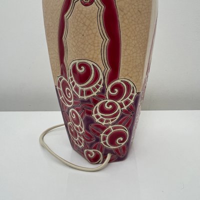 Enamelled Ceramic Table Lamp with Floral Decoration from Emaux De Longwy, France, 1930s-XOM-2025971