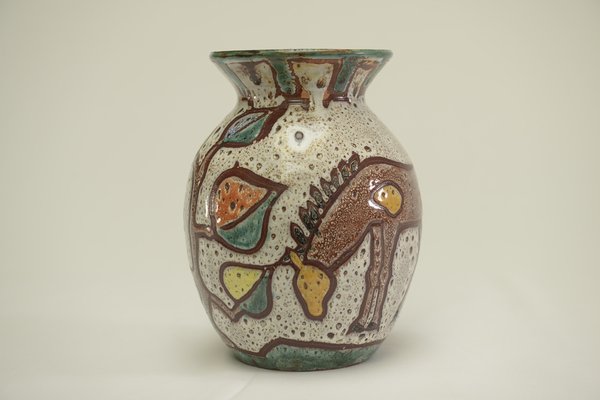 Enamelled Ceramic Vase with Animal Decoration from Vallauris, 1960s-NEN-2031486