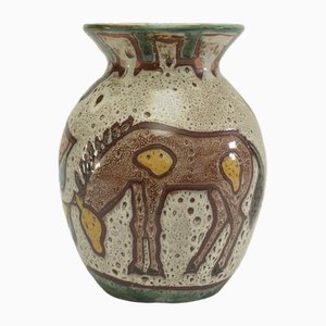 Enamelled Ceramic Vase with Animal Decoration from Vallauris, 1960s-NEN-2031486