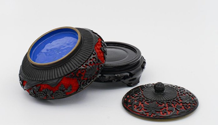 Enamelled Cloisonnet Box with Wooden Base, China, 1980s-RAQ-1328514