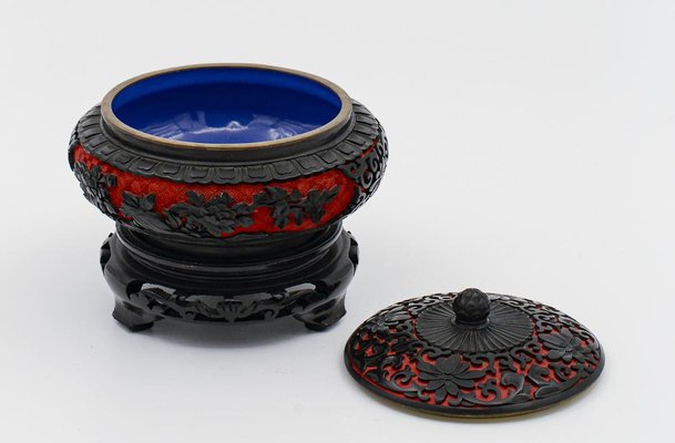 Enamelled Cloisonnet Box with Wooden Base, China, 1980s-RAQ-1328514