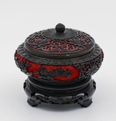 Enamelled Cloisonnet Box with Wooden Base, China, 1980s-RAQ-1328514