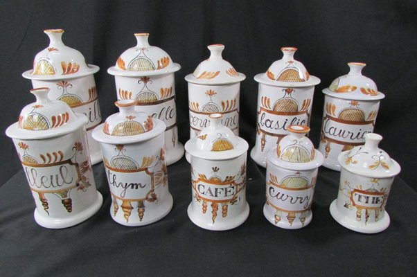 Enamelled Pharmacy and Spice Pots, 1950s, Set of 10-RDN-1316766