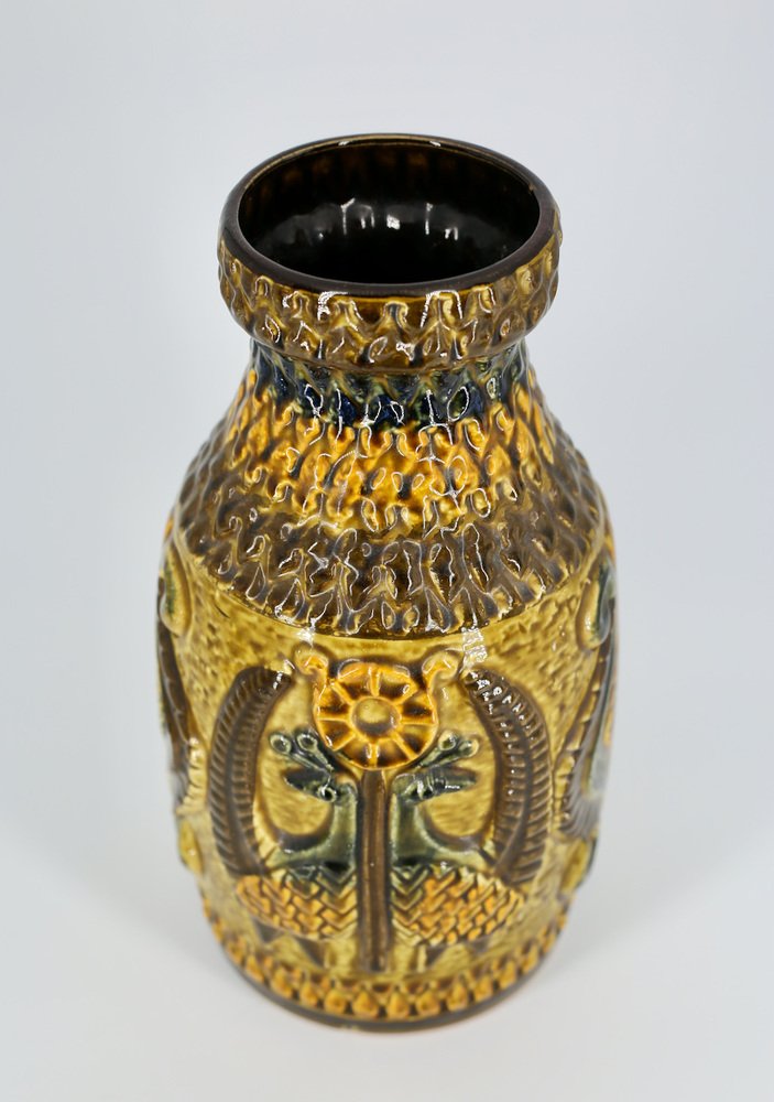 Enamelled Sandstone Vase with Bird Patterns from Bay Keramik, 1970s