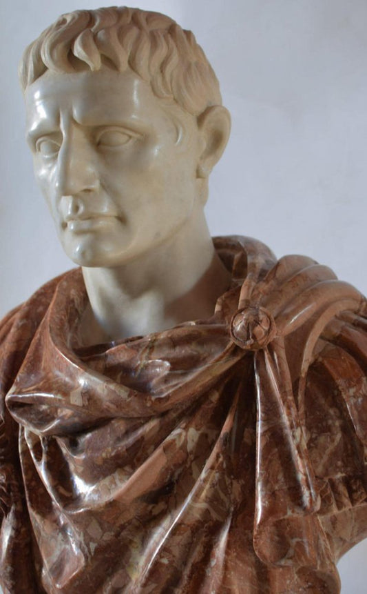 End 20th Century Bust of Octavian Augustus in Breccia Pernice and White Carrara