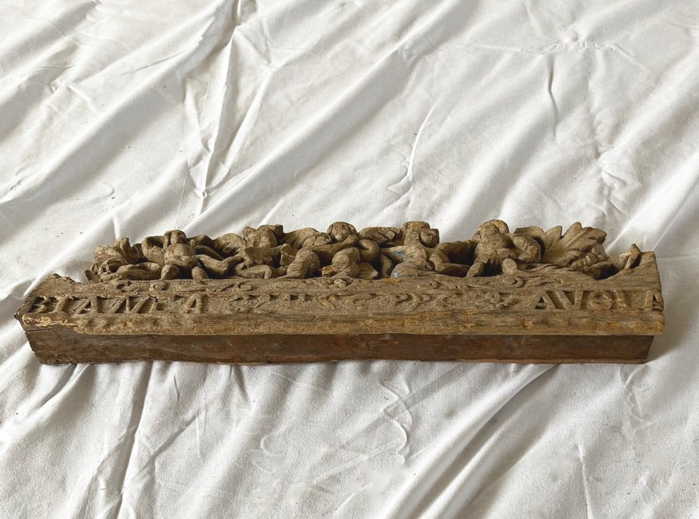 End Part of a 19th Century Sicilian Horse Wagon or Carriage in Coloured Carved Wood