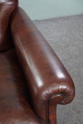 English Armchair in Dark Brown Sheep Leather-HPP-1784885