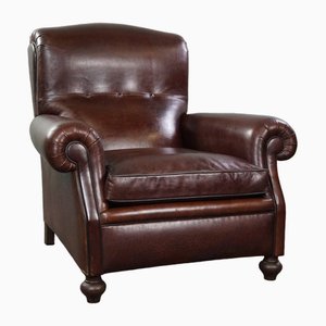 English Armchair in Dark Brown Sheep Leather-HPP-1784885