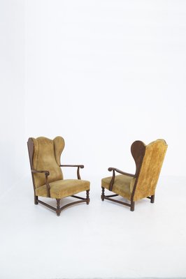 English Armchairs in Velvet and Walnut Wood, Late 19th Century, Set of 2-RCE-981796