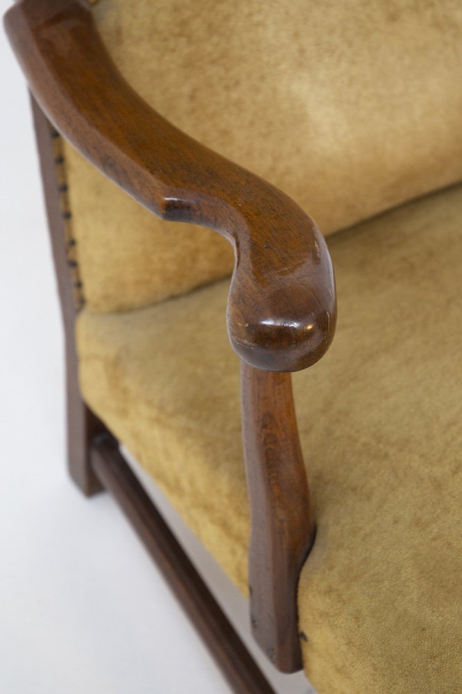 English Armchairs in Velvet and Walnut Wood, Late 19th Century, Set of 2