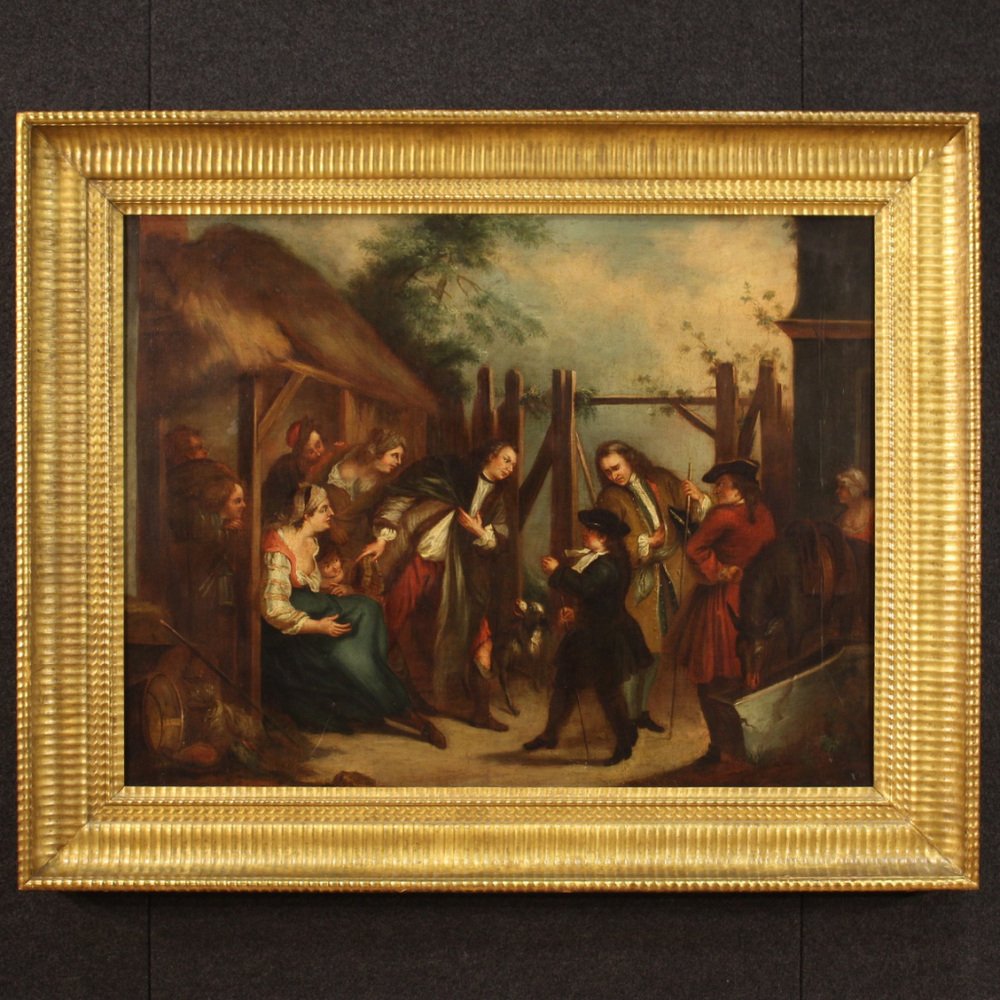 English Artist, Genre Scene, 18th Century, Oil on Canvas, Framed