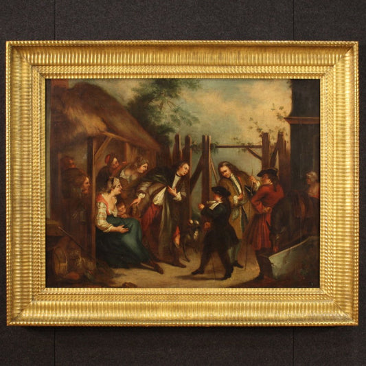 English Artist, Genre Scene, 18th Century, Oil on Canvas, Framed