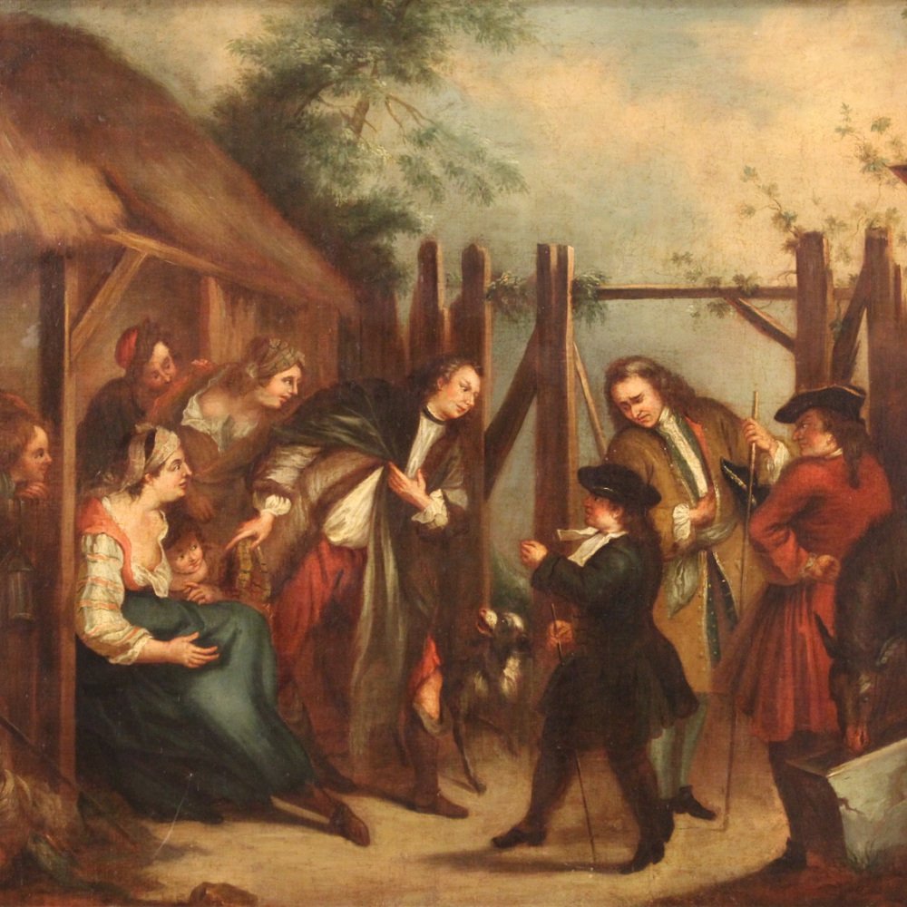 English Artist, Genre Scene, 18th Century, Oil on Canvas, Framed