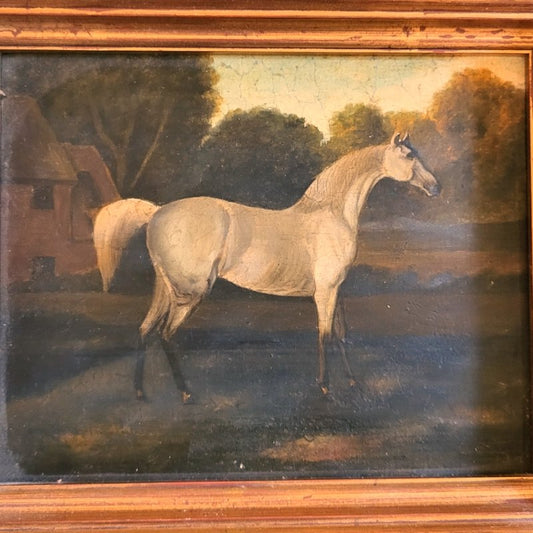 English Artist, White Horse, 1800s, Oil on Wood, Framed