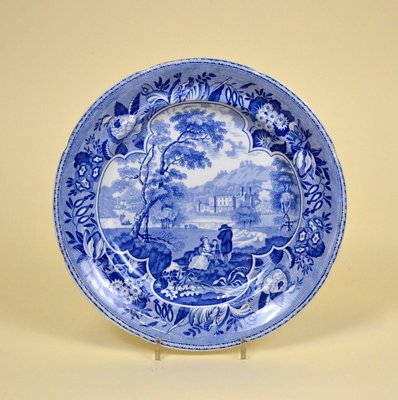 English Blue and White Dinner Plate with Bucolic Scene from CR, 1830s-YNA-783491