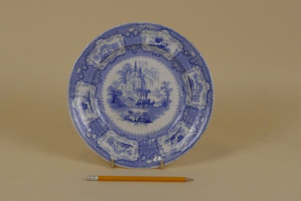 English Blue and White Earthenware Dinner Plate from Arcadia, 1840s-YNA-783494