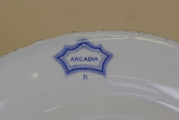 English Blue and White Earthenware Dinner Plate from Arcadia, 1840s-YNA-783494