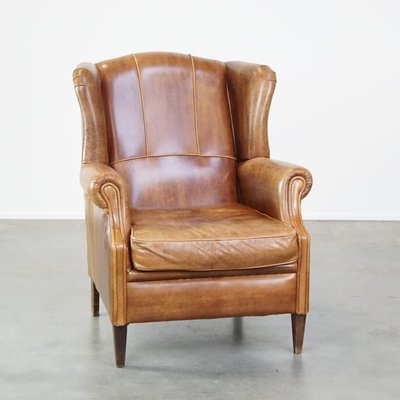 English Brown Leather Wing Chair-HPP-2039532