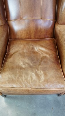 English Brown Leather Wing Chair-HPP-2039532