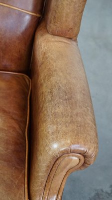 English Brown Leather Wing Chair-HPP-2039532