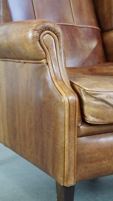 English Brown Leather Wing Chair-HPP-2039532