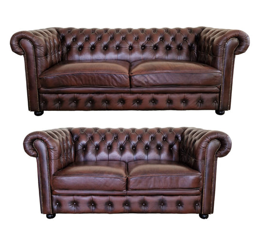 English Chesterfield Club Sofas in Leather, 1970, Set of 2