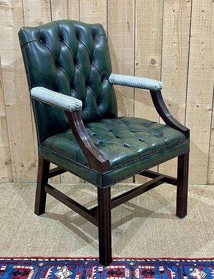 English Chesterfield Leather Armchair, 1970s-QYF-2024538