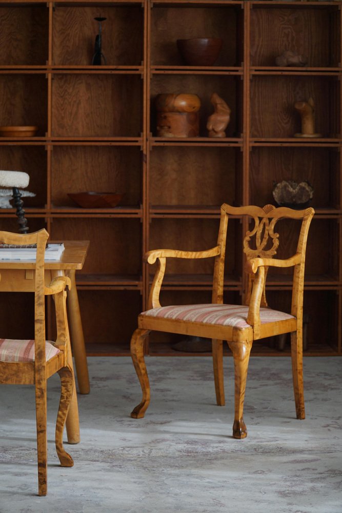 English Chippendale Style Armchairs in Birch, England, 1920s, Set of 2